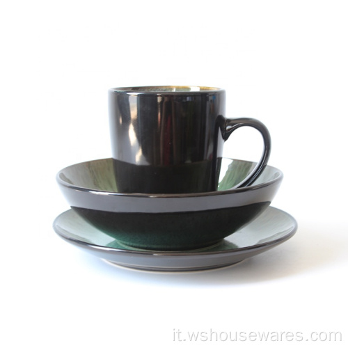 Set di cena in ceramica Set di stoviglie di glassa reattiva verde